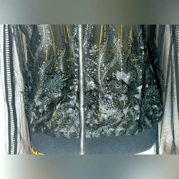 NWT Revolve Endless Rose Lace Mesh Black Bomber Jacket, Zipper, Sizes XS & S - Picture 9 of 16